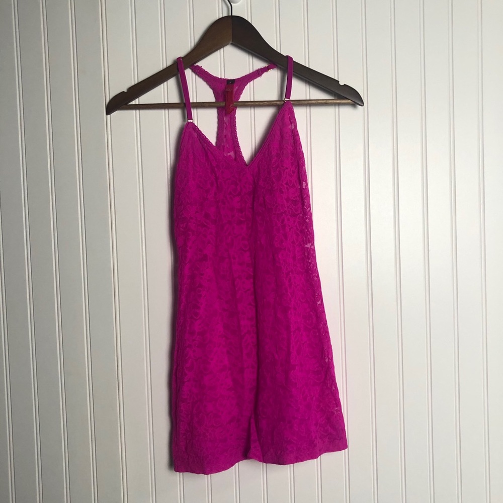 Vintage Victoria's Secret Lace Hot Pink Slip